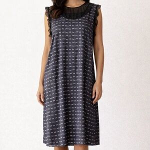 Cotelac gray & black sheer ruffled gazelle silk dress